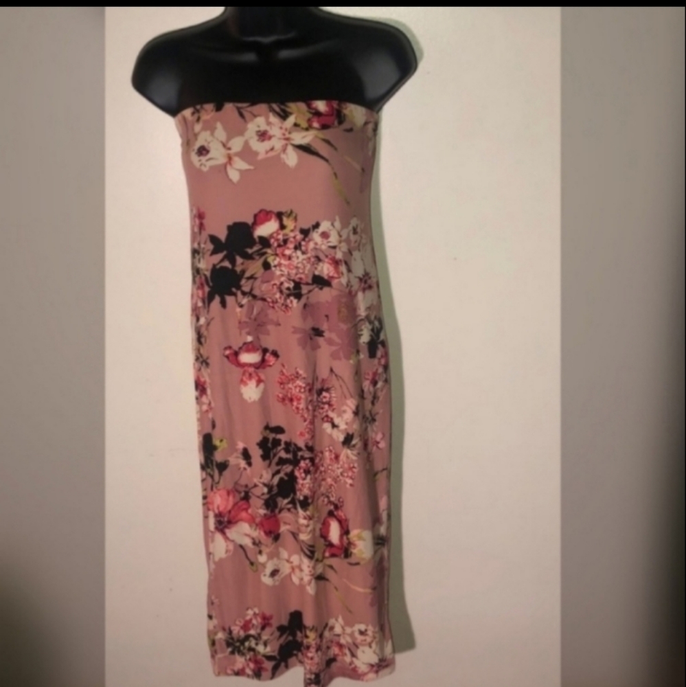Mauve Pink Floral Strapless Dress/Skirt